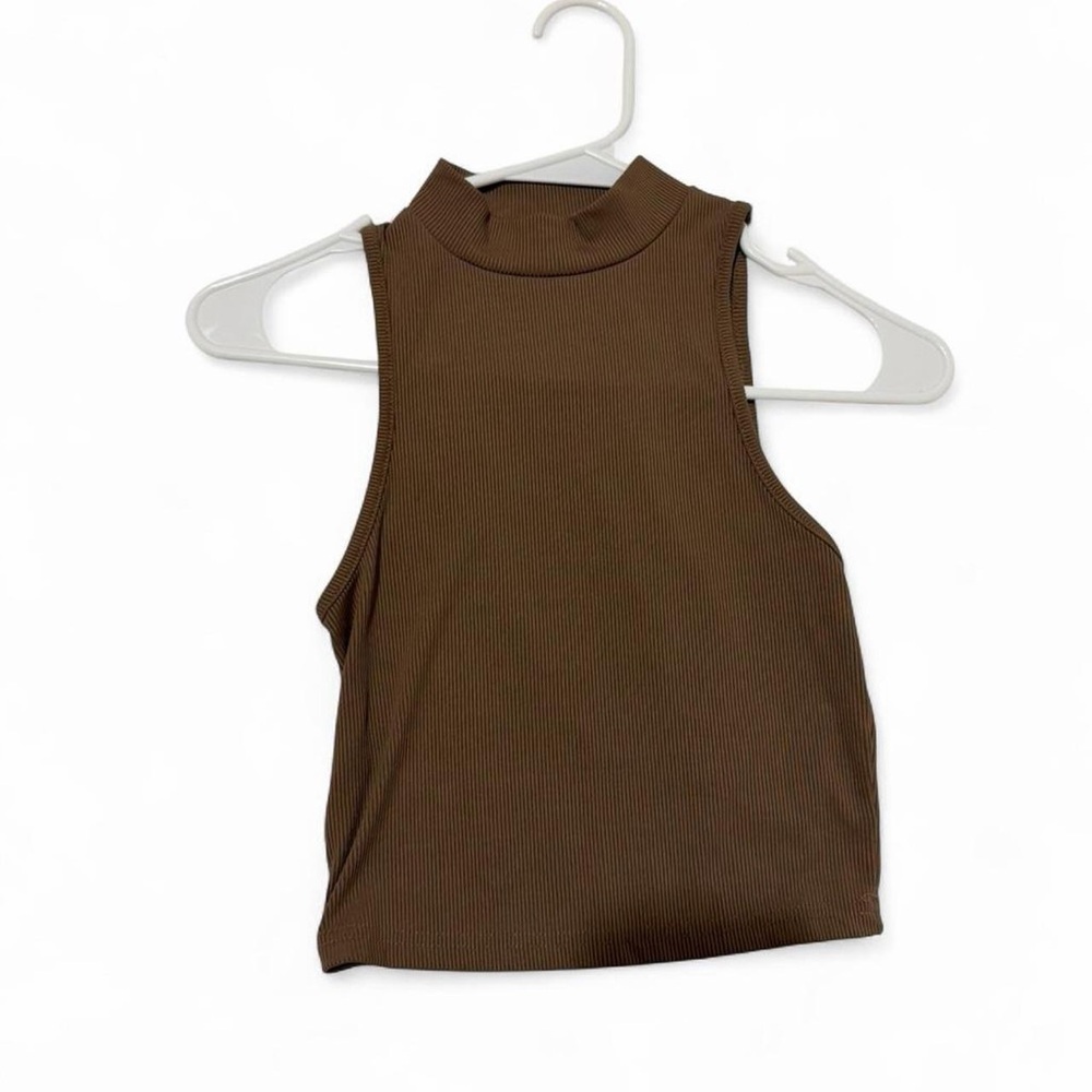 SHEIN Brown Ribbed Mock Neck Sleeveless Tank